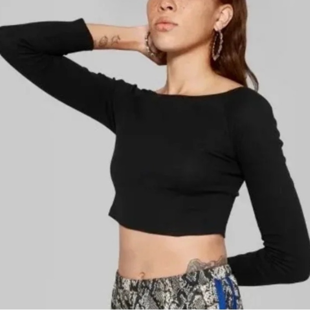 Wild Fable Black Long Sleeve Crop Top